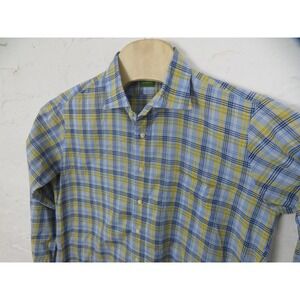Sid Mashburn Shirt Mens Large Blue Yellow Plaid Long Sleeve Button Front Casual
